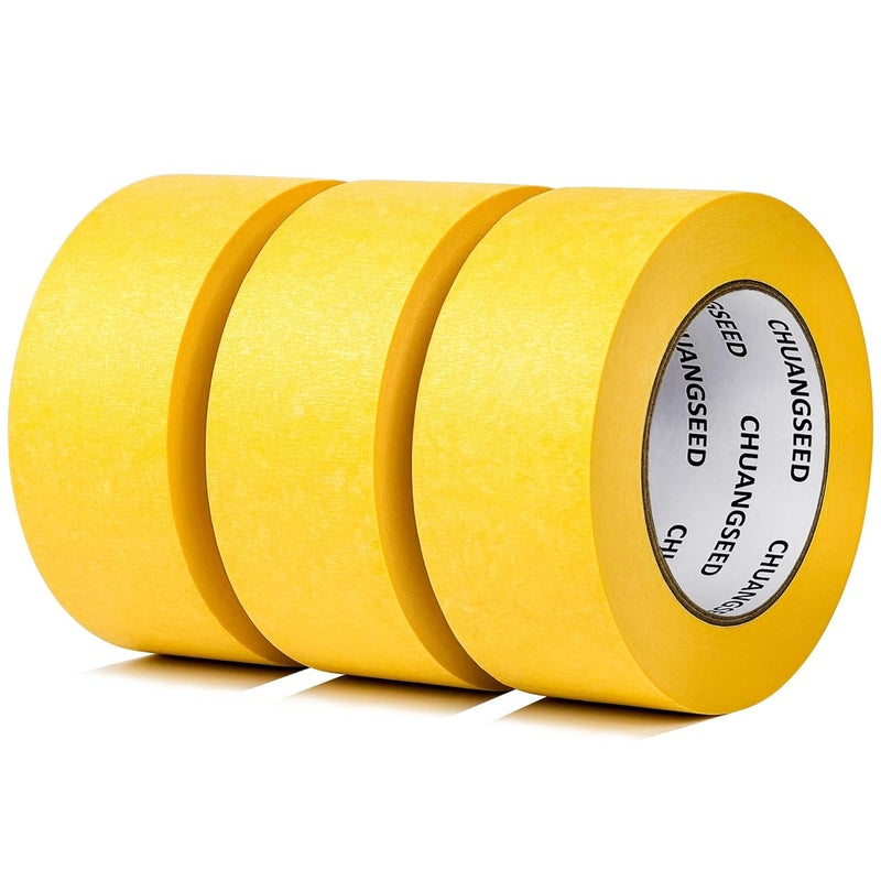 CHUANGSEED 3-Pack Yellow Painters Tape 1.88 Inches x 60 Yards Blue Masking Tape Bulk - Sharp Edge Line Technology, Produces Sharp Lines Residue-Free and Artisan Grade Wall Trim Tape - Image 1